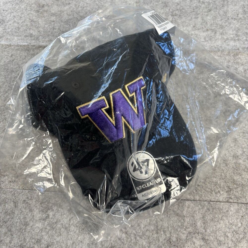 UW Washington Huskies Football '47 Clean Up Adjustable Back OS Black Hat Cap NWT